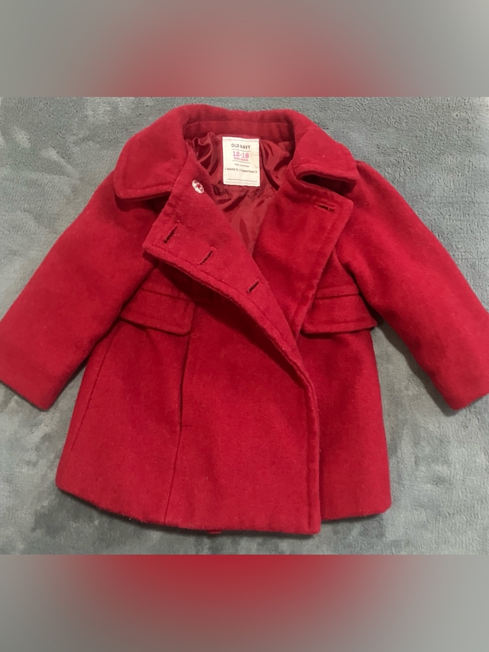 Old Navy Wool Blend Toddler Double Breasted Peacoat - Red - 12-18 Months - Picture 3 of 11
